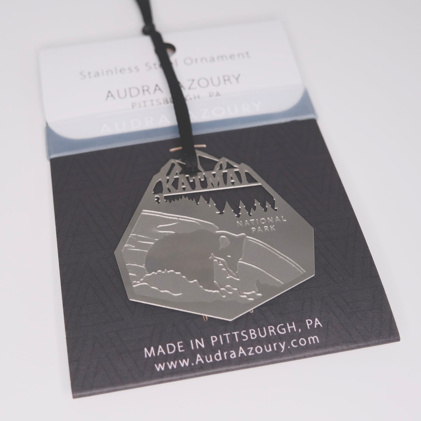 Katmai National Park ornament in stainless steel by Audra Azoury
