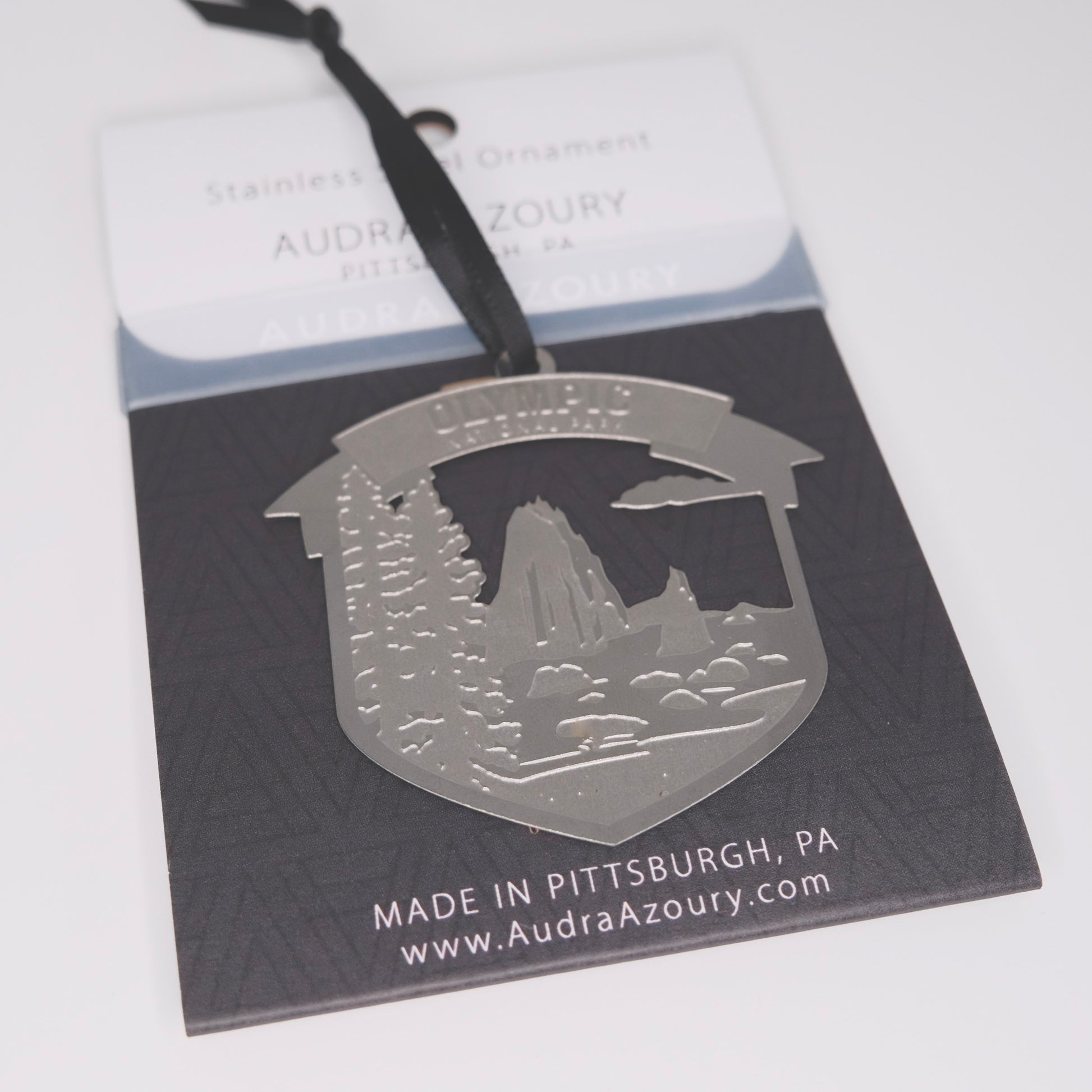 Olympic National Park ornement in stainless steel designed by Audra Azoury