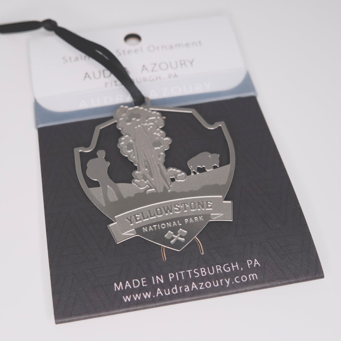 Yellowstone National Park ornament in stainless steel by Audra Azoury