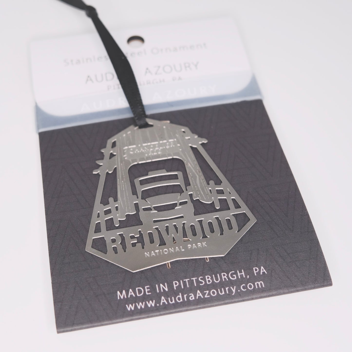 Redwood National Park ornament in stainless steel by Audra Azoury