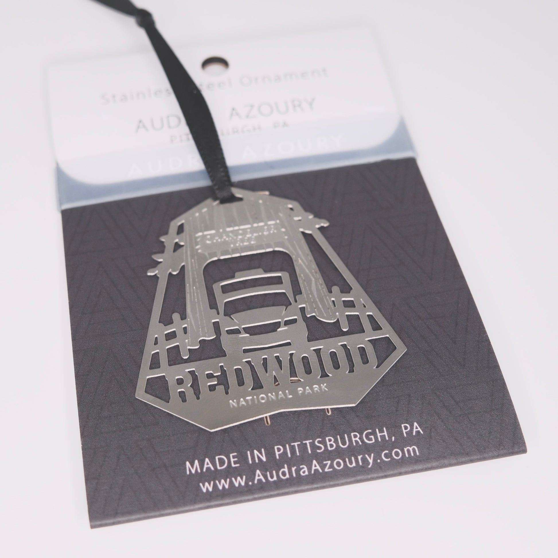 Redwood National Park ornament in stainless steel by Audra Azoury