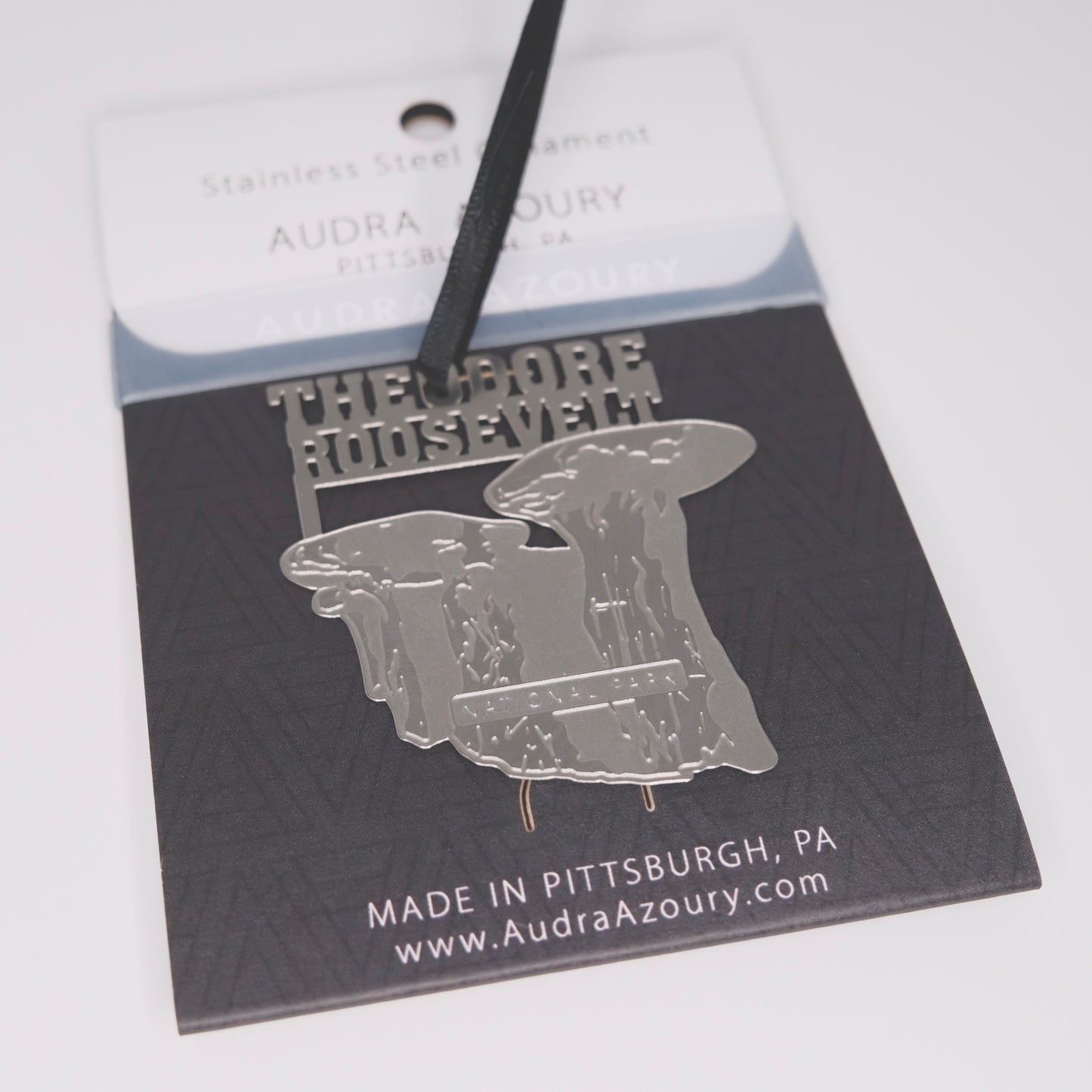 Theordore Roosevelt National Park ornament in stainless steel by Audra Azoury