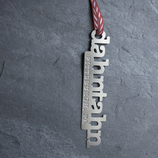 Dahntahn Pittsburghese Holiday Ornament by Pittsburgh designer Audra Azoury