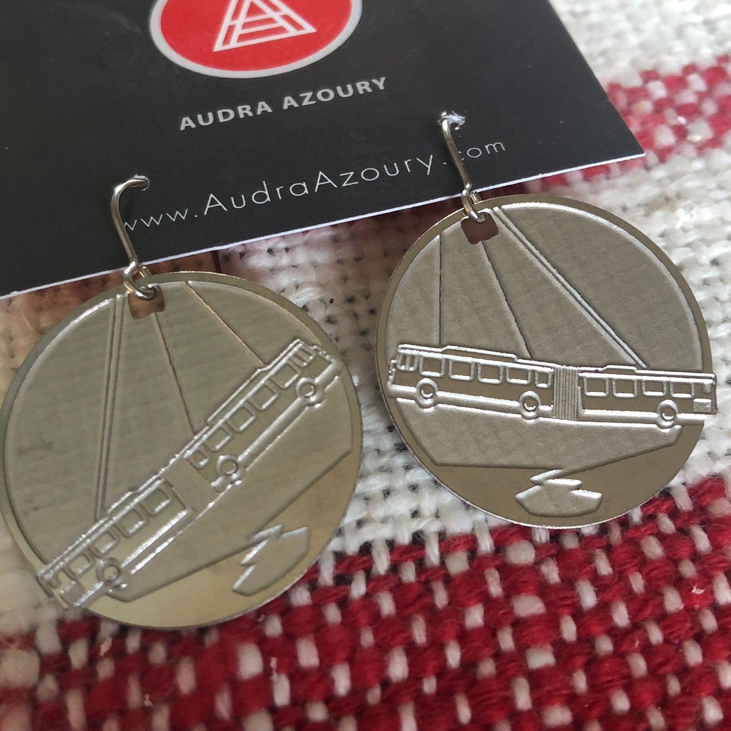 Fern Hollow Bridge Bus 1" round earrings