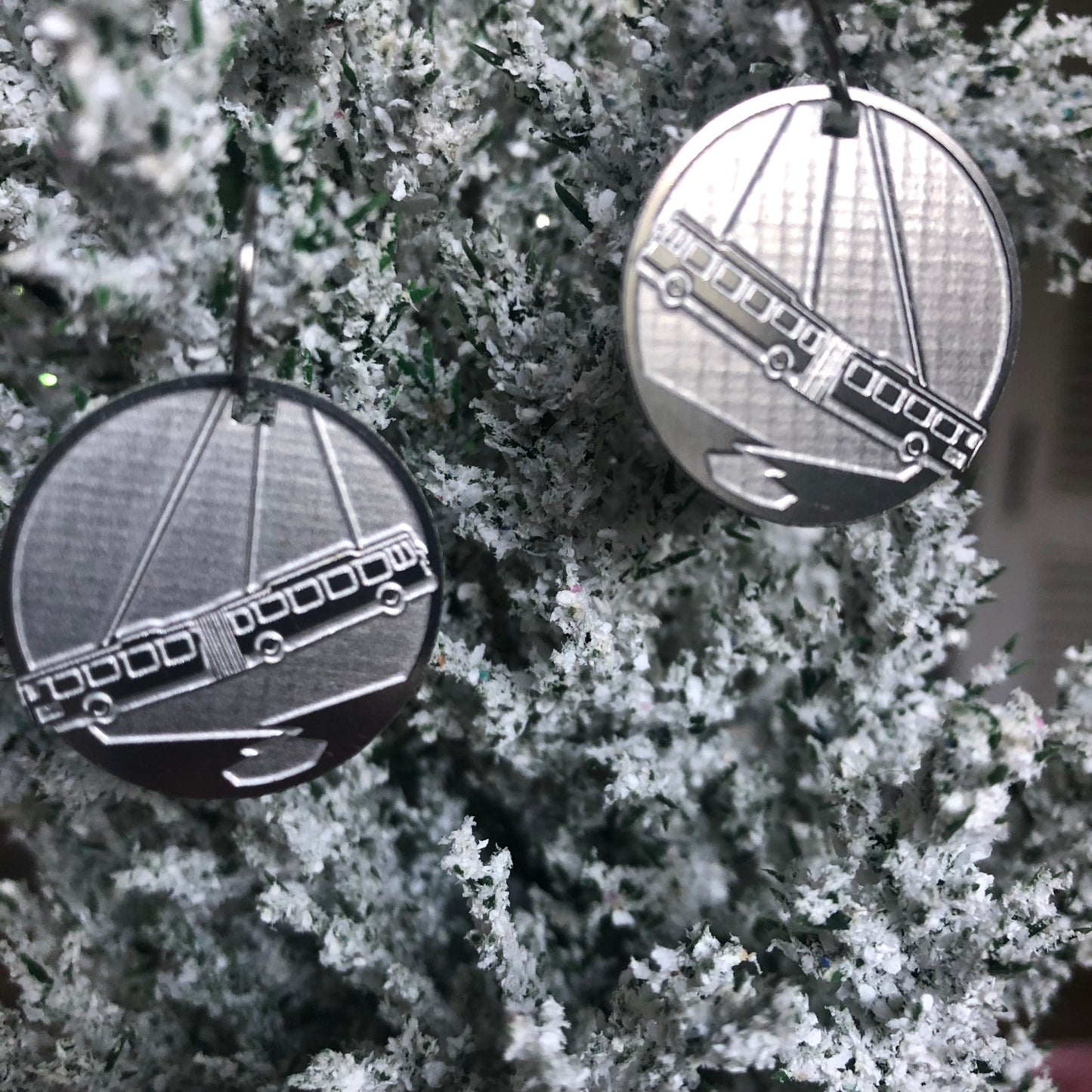 Fern Hollow Bridge Bus 1" round earrings