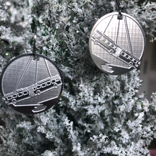 Fern Hollow Bridge Bus 1" round earrings