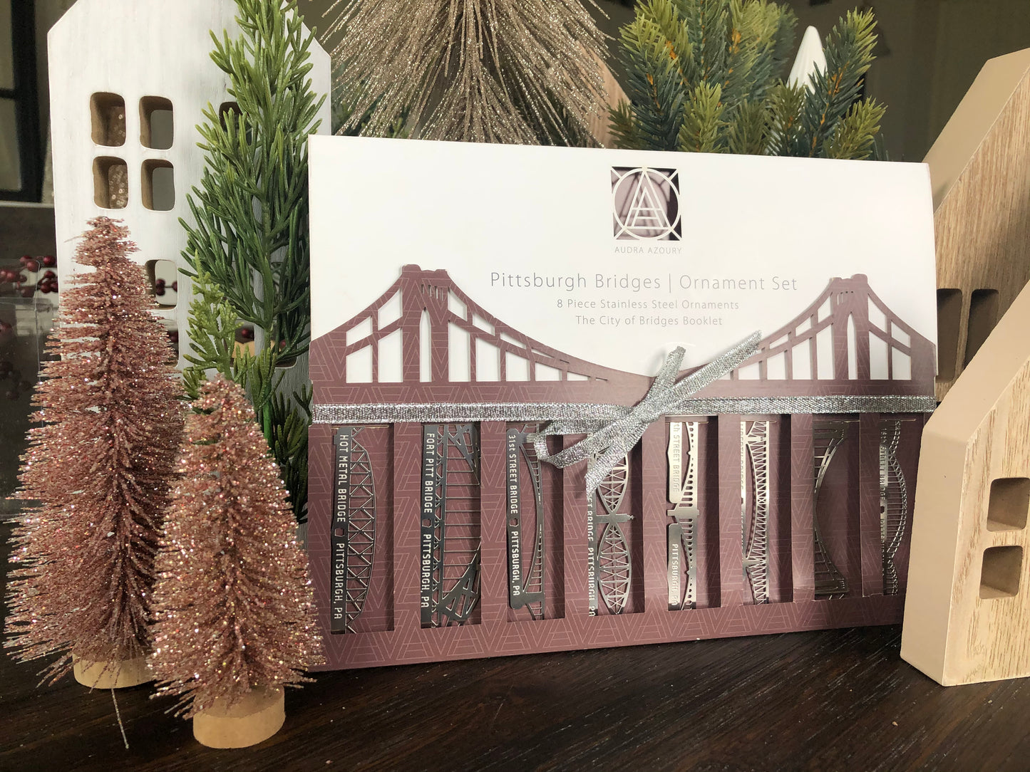 Pittsburgh Bridge Ornaments | 8 Piece Gift Set & Booklet