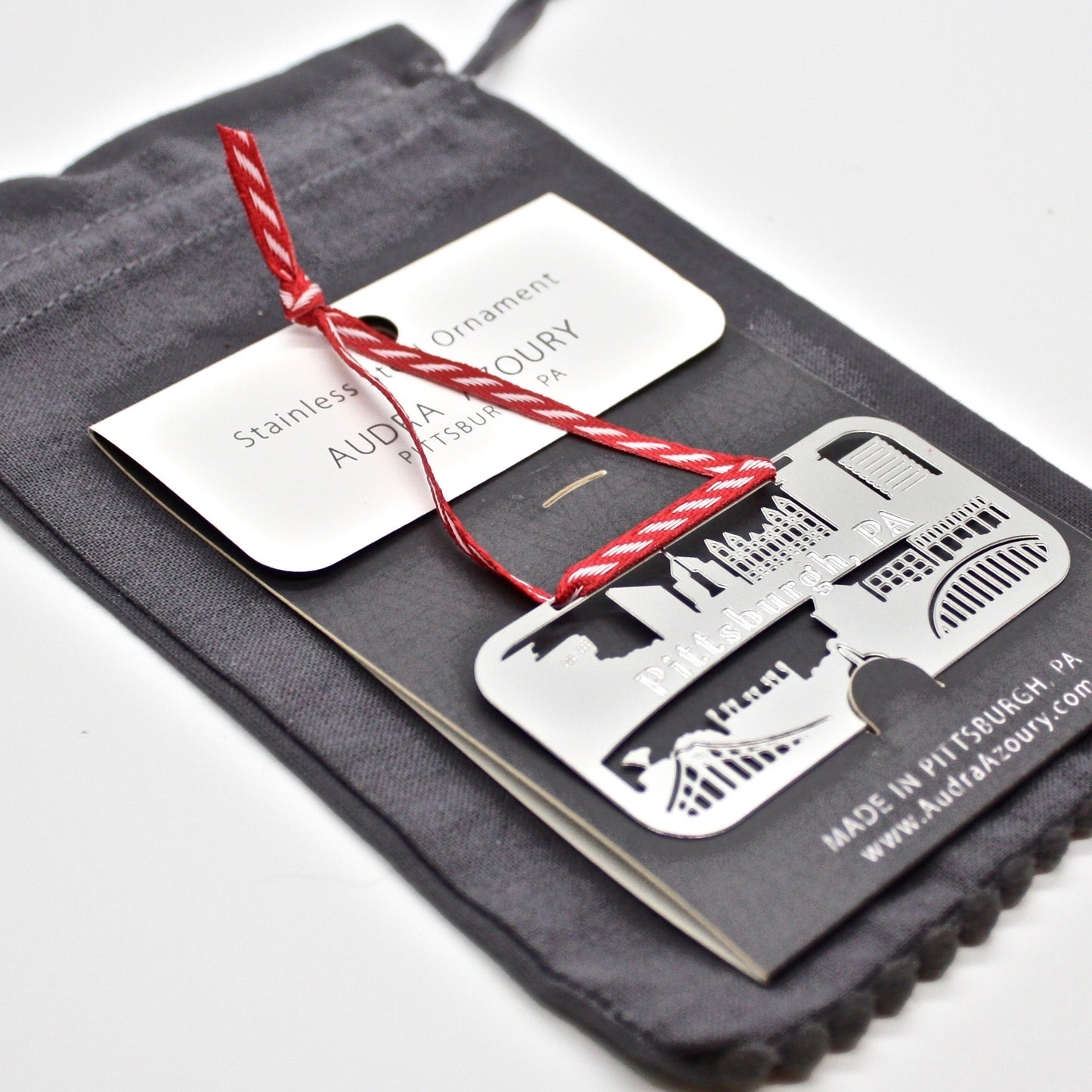 Pittsburgh Skyline Holiday Ornament & Gift Tag by local artist Audra Azoury