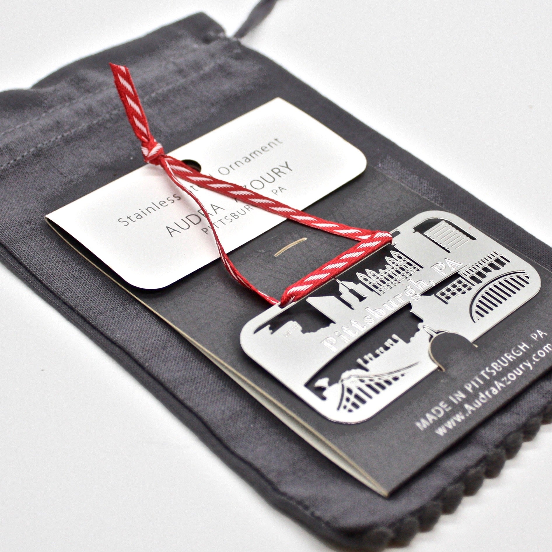 Pittsburgh Skyline Holiday Ornament & Gift Tag by local artist Audra Azoury