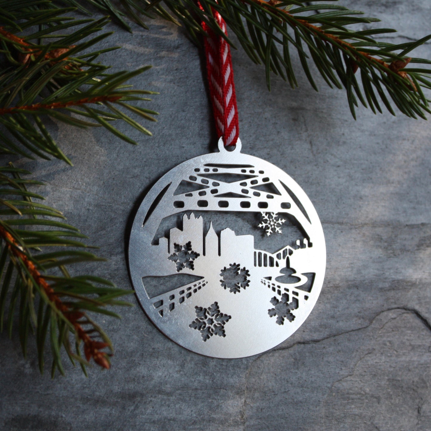 Pittsburgh Ornament | Fort Pitt Tunnel City View with Snowflakes
