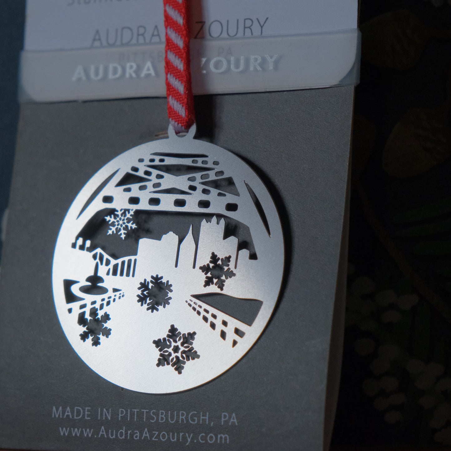 Pittsburgh Ornament | Fort Pitt Tunnel City View with Snowflakes