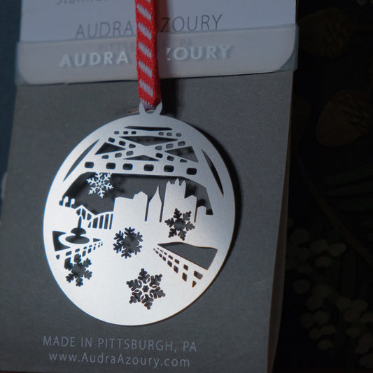 Pittsburgh Ornament | Fort Pitt Tunnel City View with Snowflakes