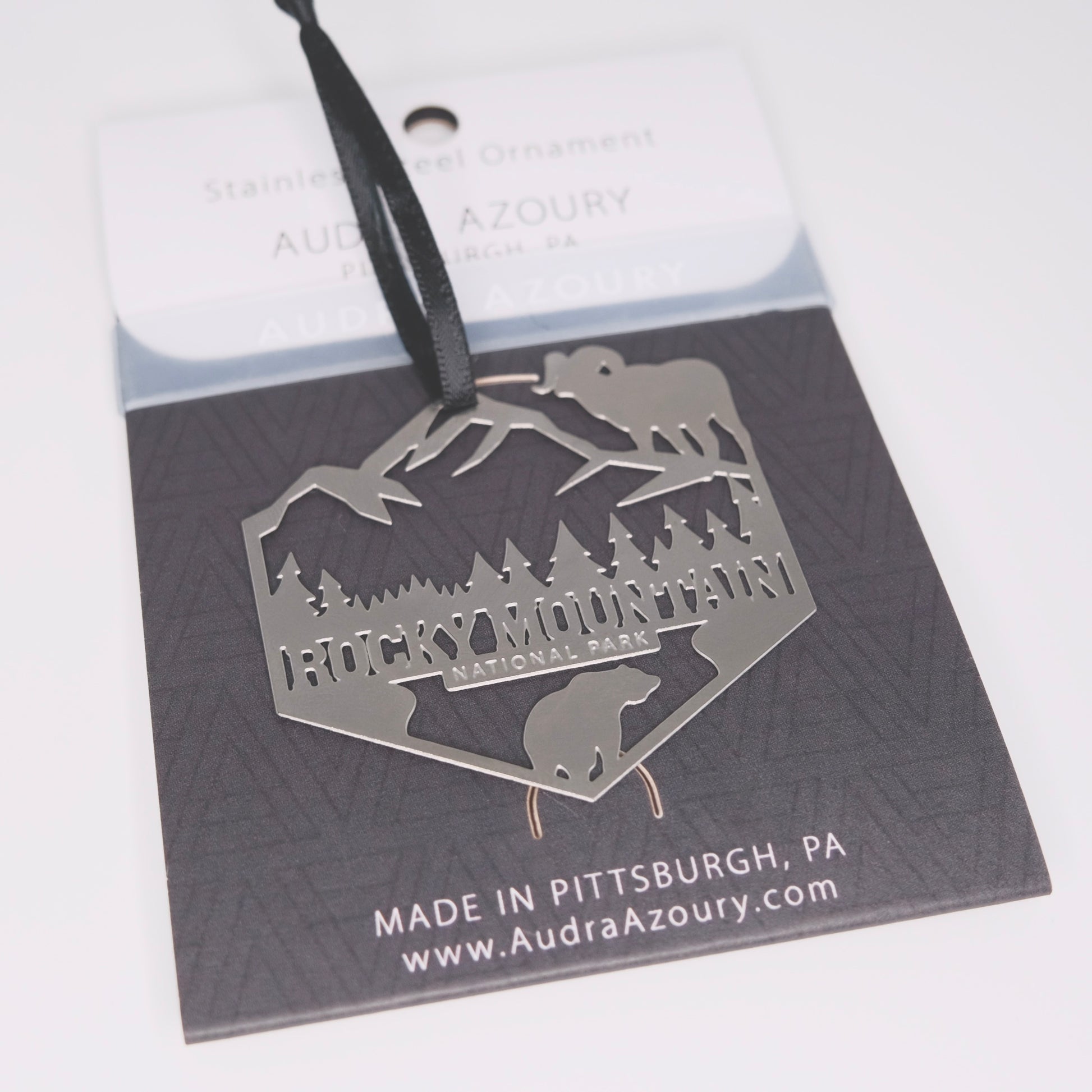 Rocky Mountain National Park ornament in stainless steel by Audra Azoury