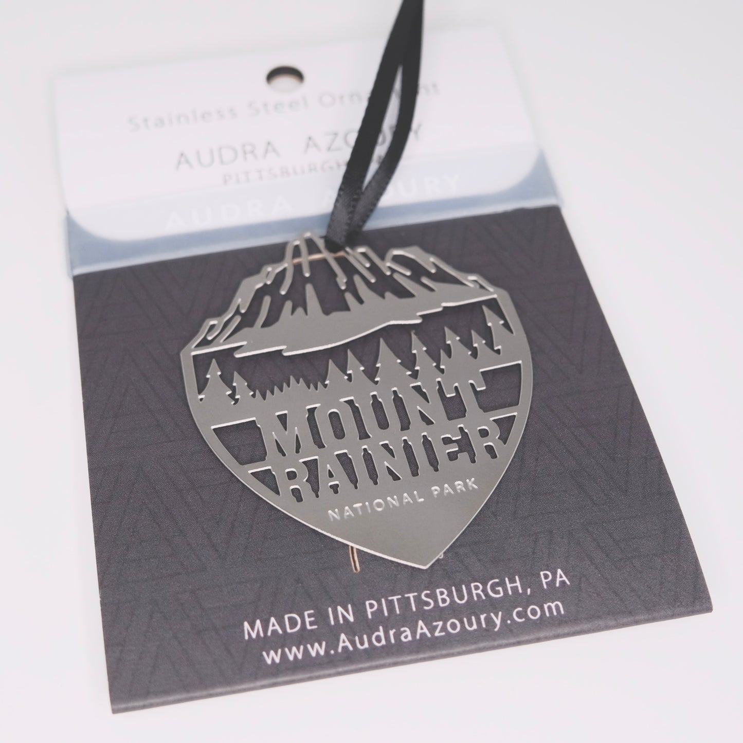 Mount Rainier National Park ornament in stainless steel by Audra Azoury