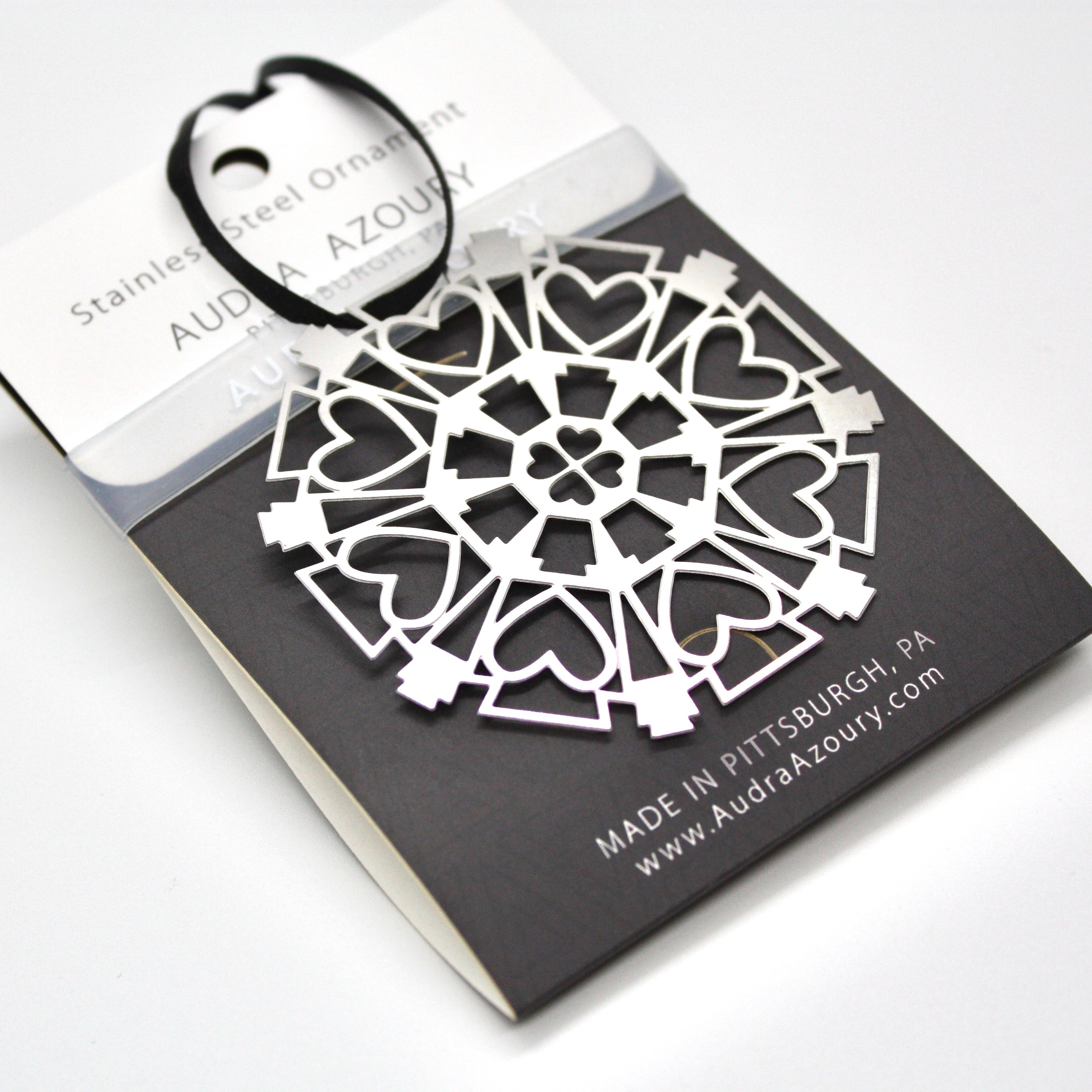 Keystone & Hearts Snowflake Ornament by Pittsburgh Designer Audra Azoury
