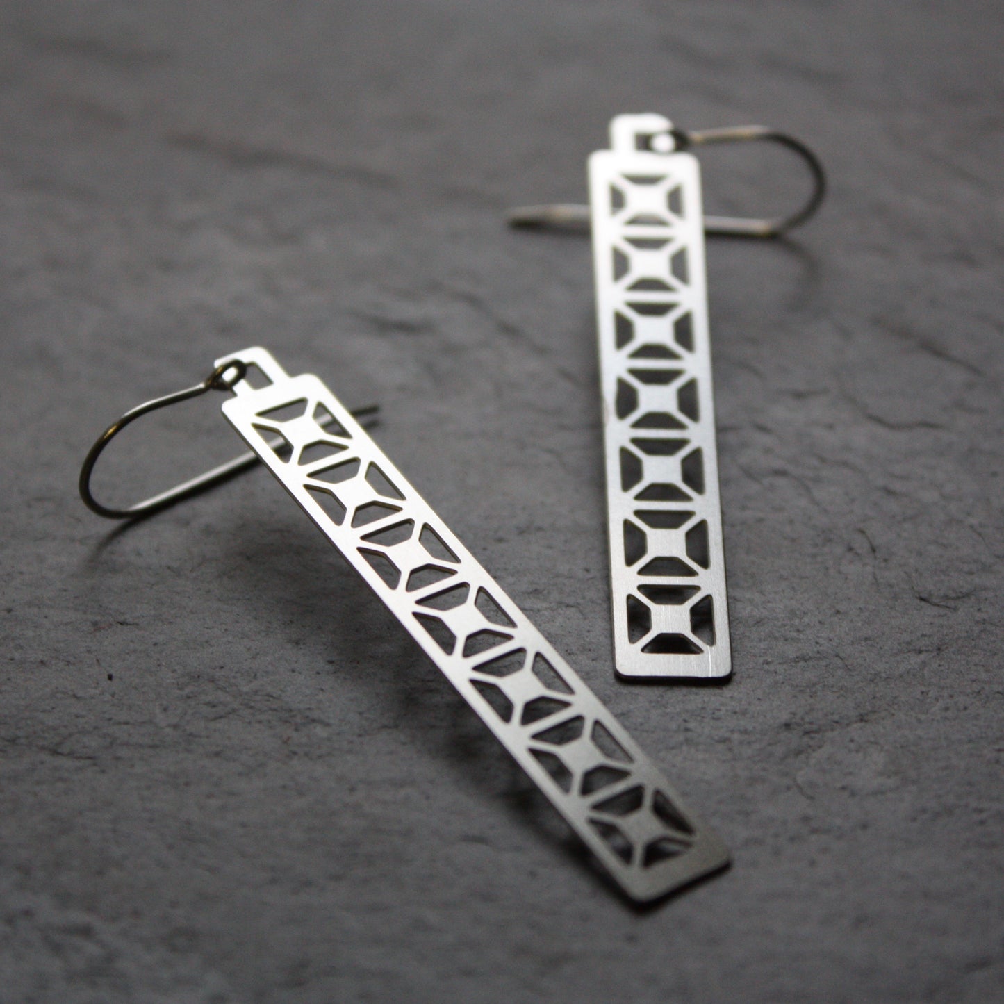 Bridge Earrings | X Truss Dangle in silver by Audra Azoury