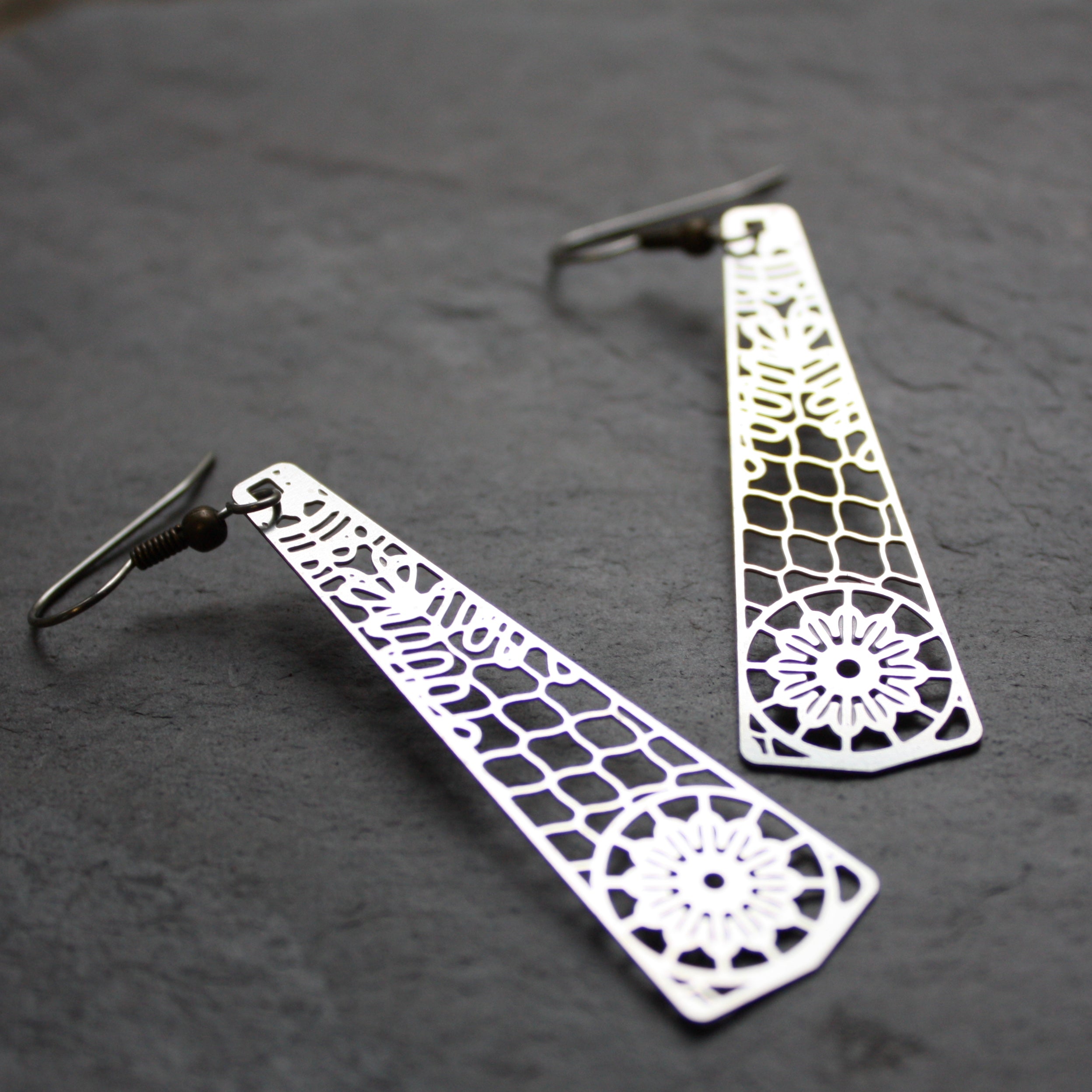 Stainless steel lace earrings by audra azoury