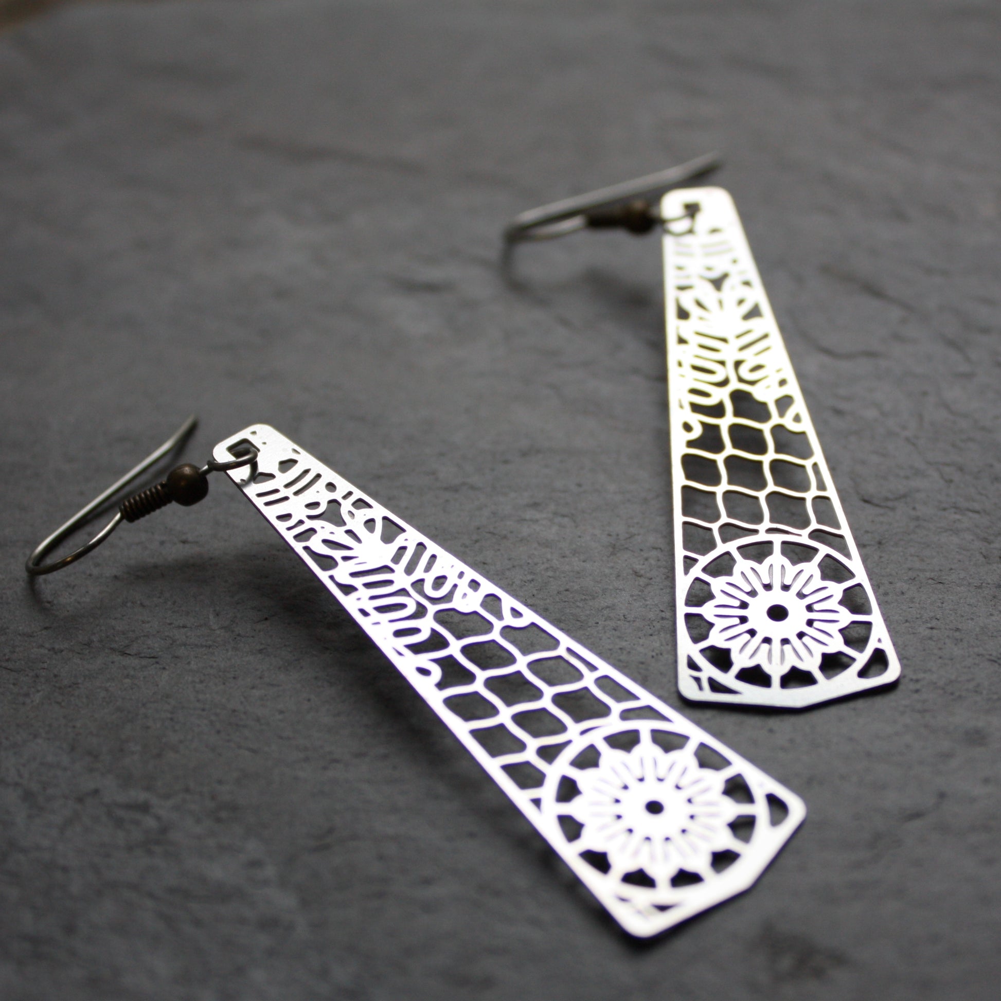 Stainless steel lace earrings by audra azoury