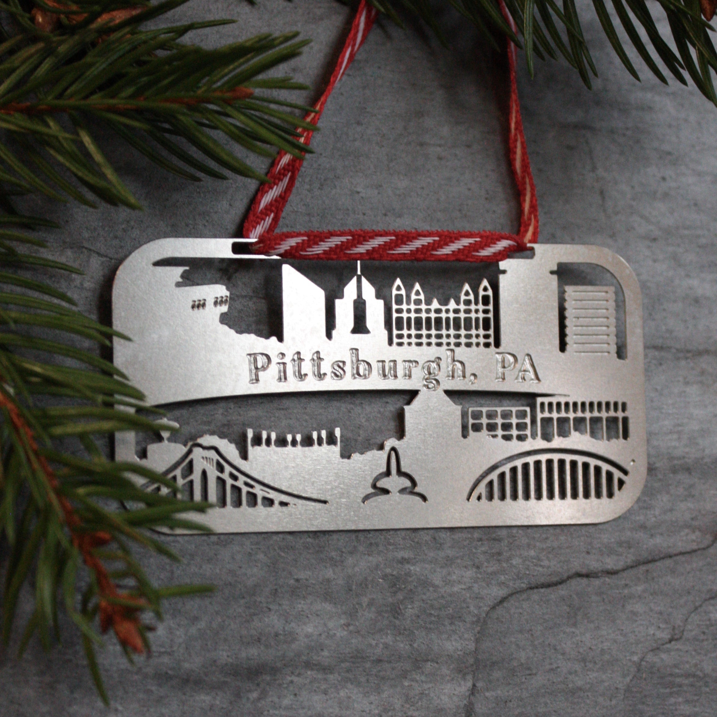 Pittsburgh Skyline Holiday Ornament & Gift Tag by local artist Audra Azoury